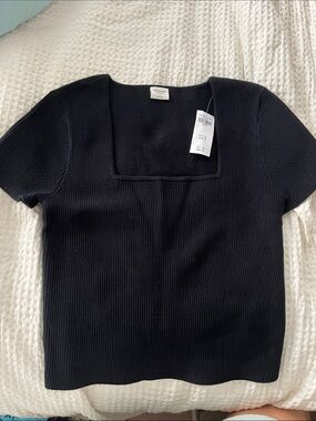NWT Abercrombie LuxeLoft Slim Ribbed Square-neck Black Sweater Tee